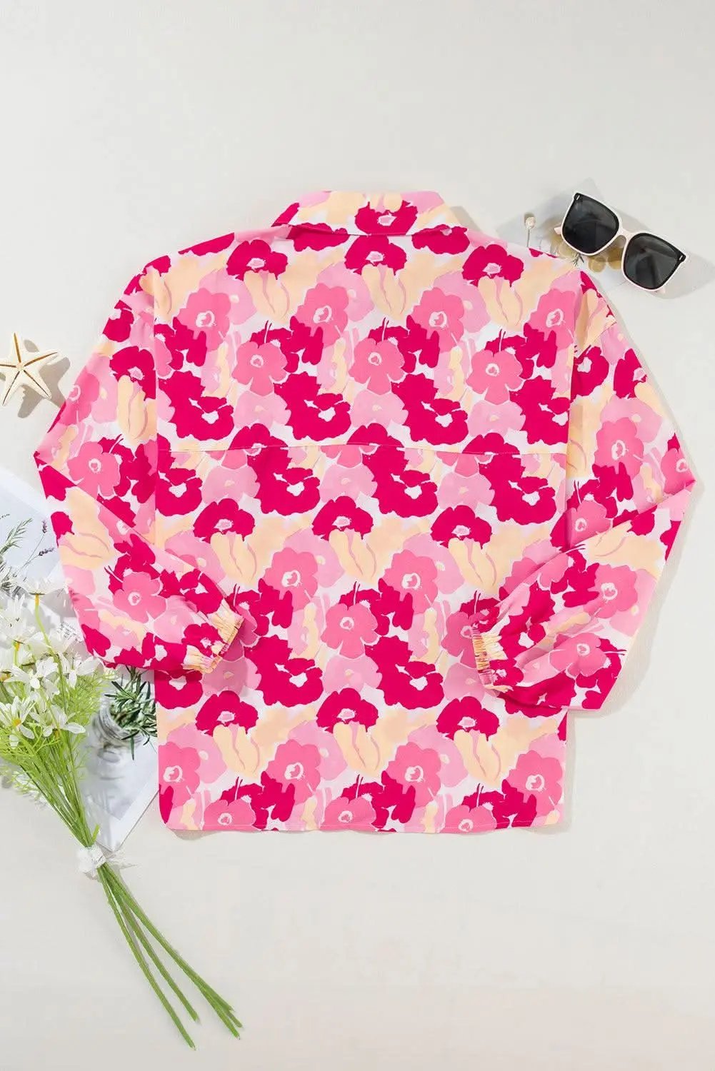 Love Salve Chic pink floral puff sleeve shirt