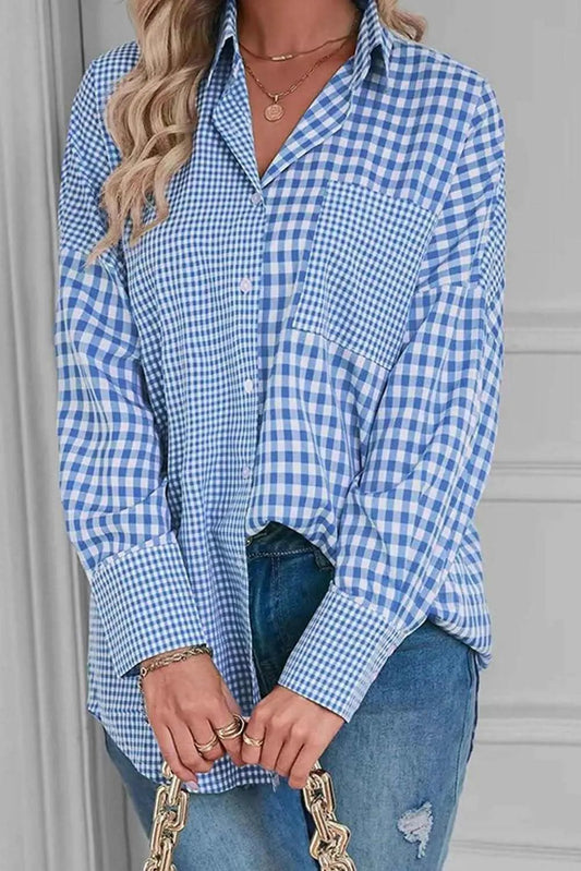 Women's Button-Up Shirt - Sky Blue Plaid - Southern Belle Style