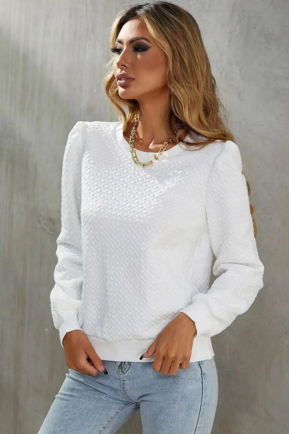 Love Salve Elegant white puff sleeve top