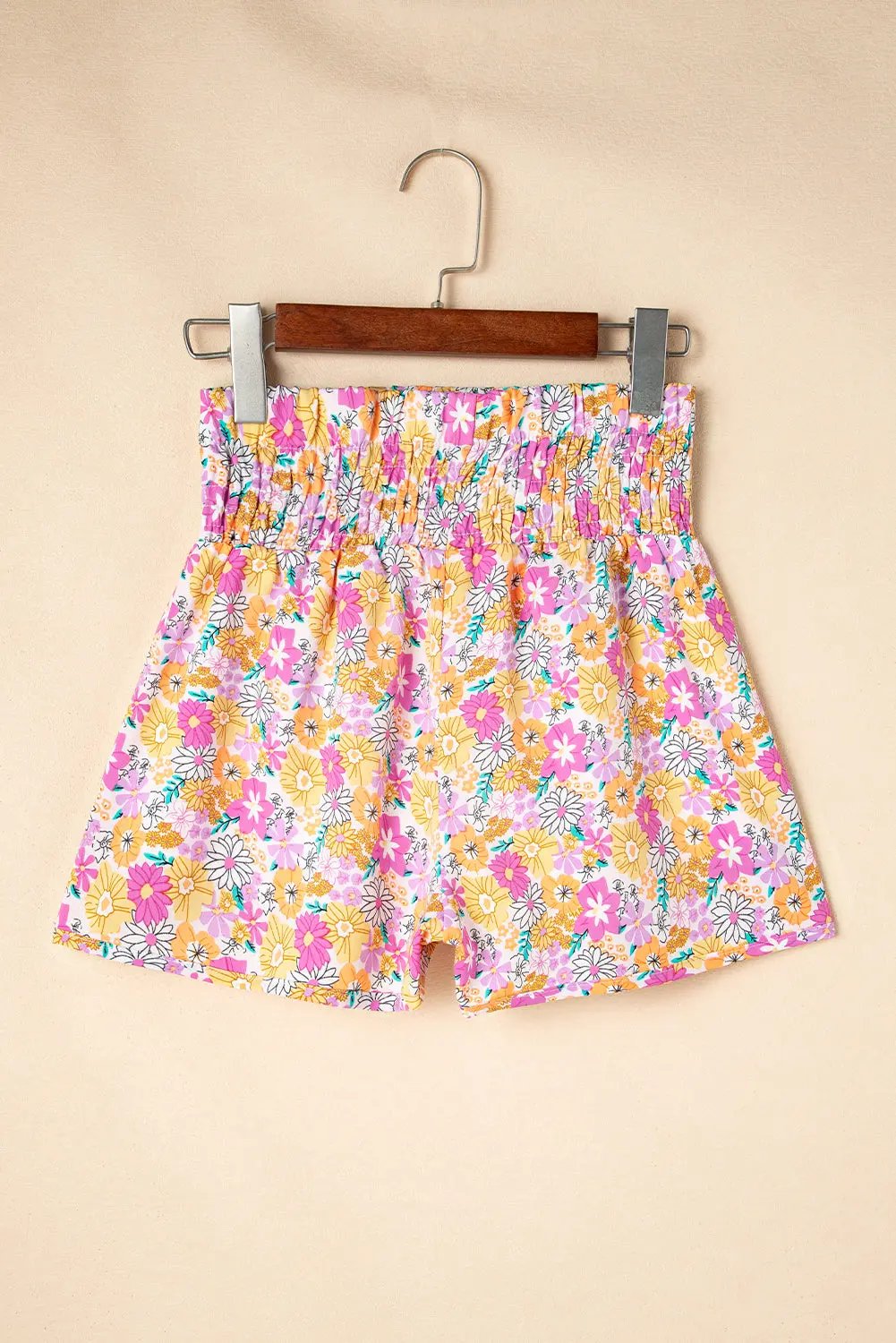 Love Salve Pink Boho Floral Shirred High Waist Casual Shorts