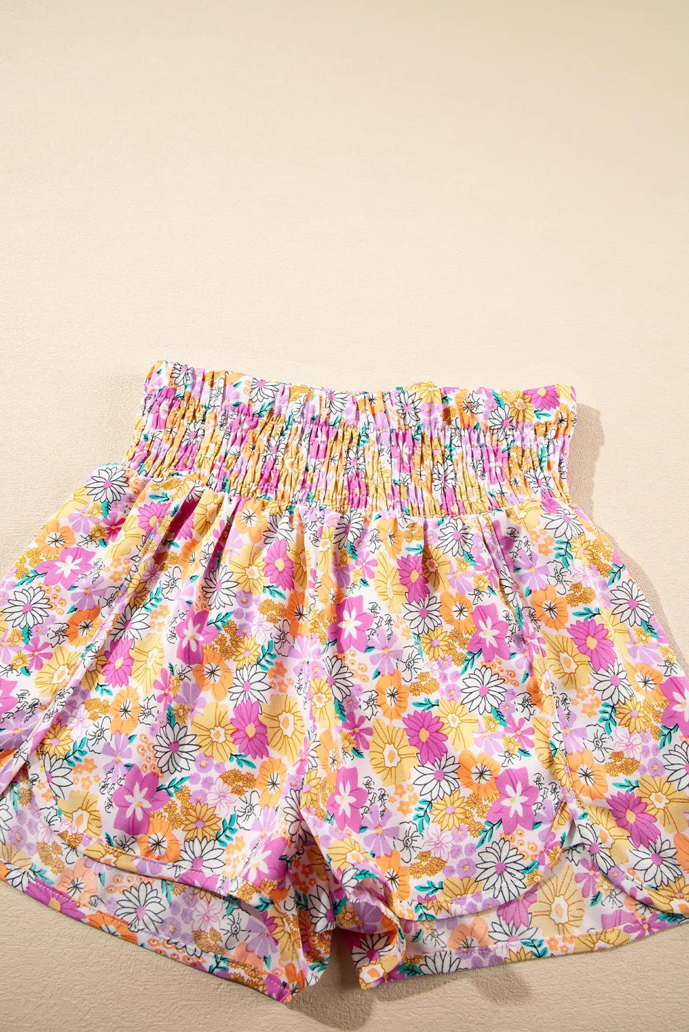 Love Salve Pink Boho Floral Shirred High Waist Casual Shorts