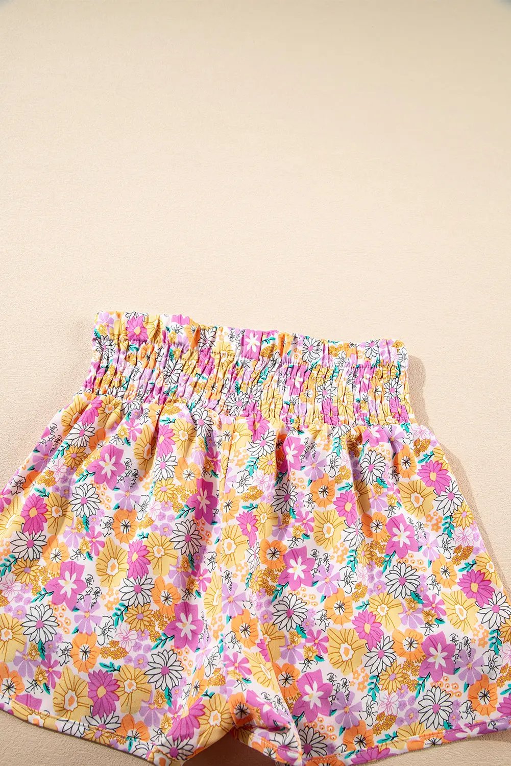 Love Salve Pink Boho Floral Shirred High Waist Casual Shorts
