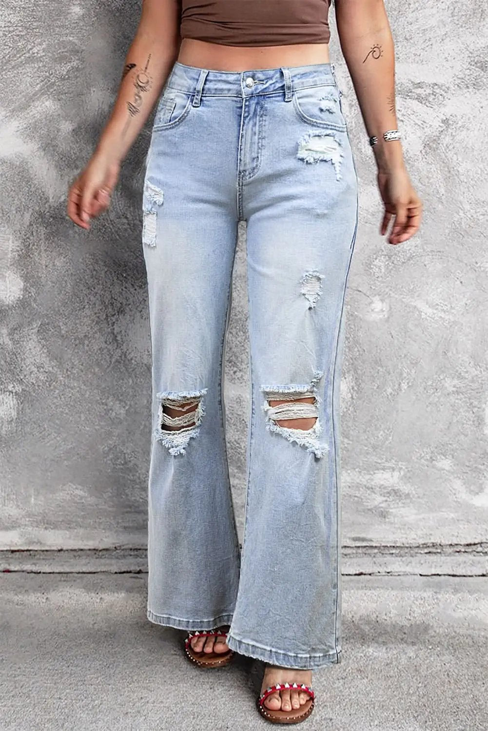 Love Salve Beau Blue Distressed Flare Jeans