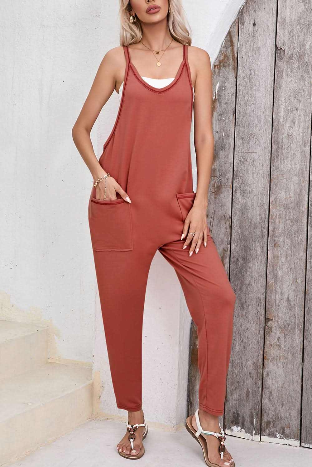 Love Salve Gold Flame Harem Pants Women's Jumpsuit Side Pockets Sleeveless