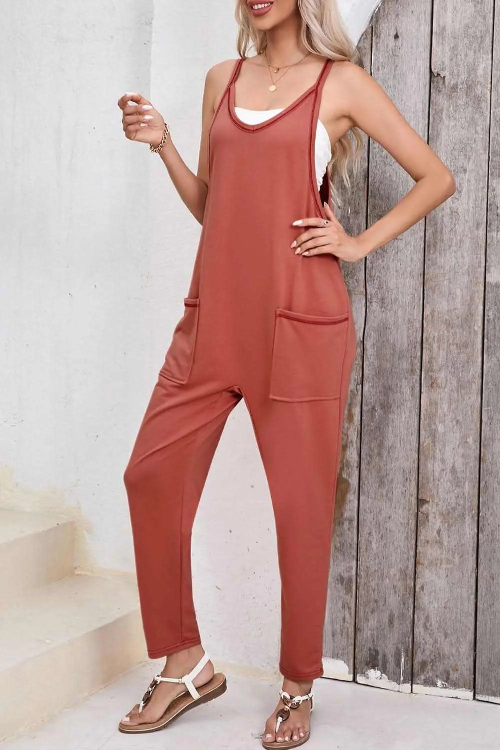 Love Salve Gold Flame Harem Pants Women's Jumpsuit Side Pockets Sleeveless