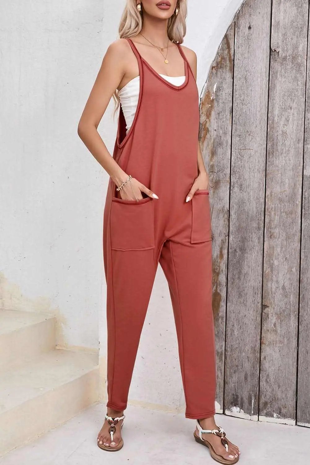 Love Salve Gold Flame Harem Pants Women's Jumpsuit Side Pockets Sleeveless