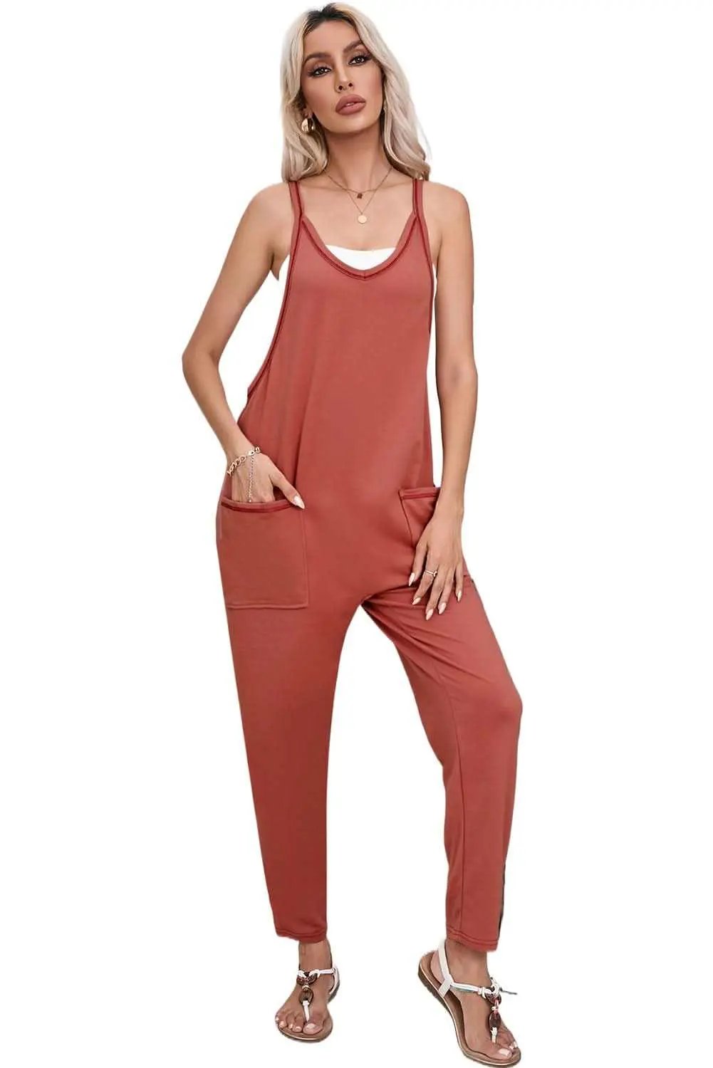 Love Salve Gold Flame Harem Pants Women's Jumpsuit Side Pockets Sleeveless