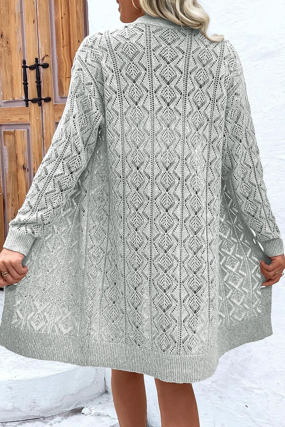Love Salve Gray Long Cardigan Women's Daily Duster Casual Knitwear - Button Detail