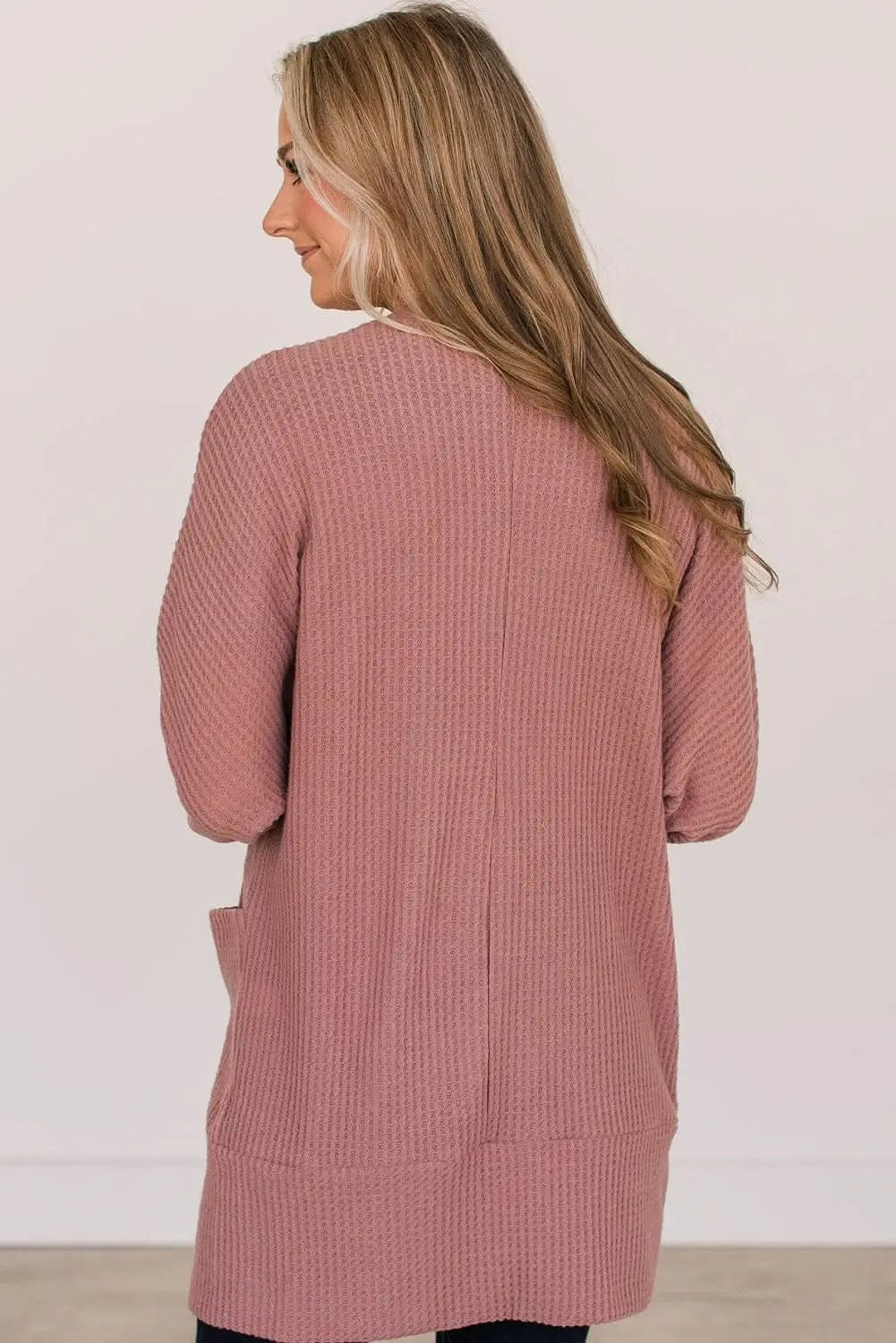 Love Salve Red Waffle Knit Cardigan Women's Daily Casual Knitwear - Soft & Cozy