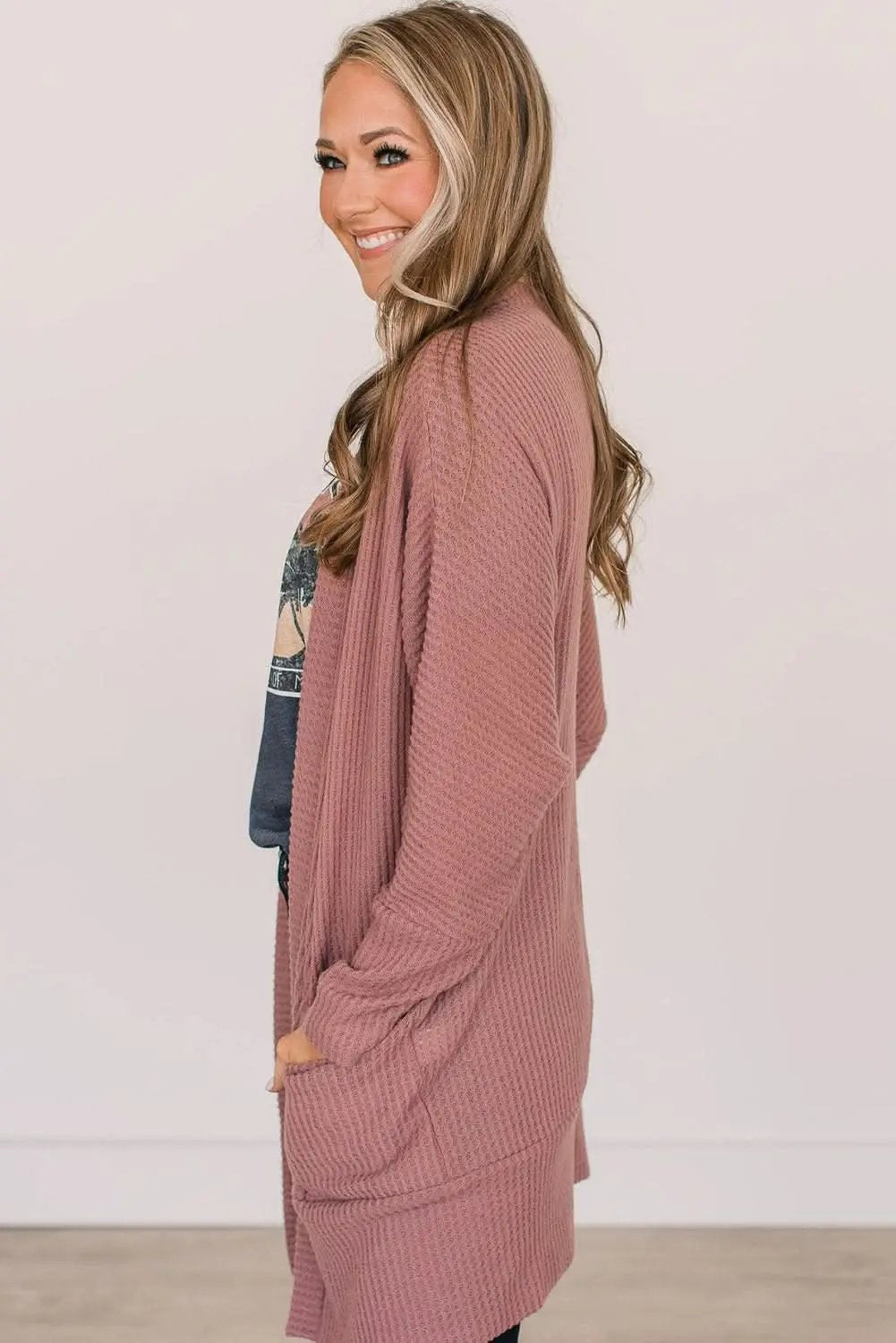 Love Salve Red Waffle Knit Cardigan Women's Daily Casual Knitwear - Soft & Cozy