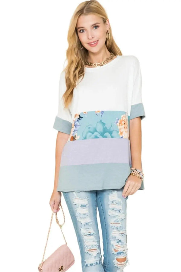 T-Shirt - Color Block Plus Size - Soft & Comfy Casual Tee