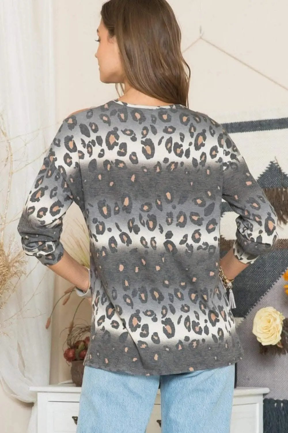 Love Salve Leopard Print Women's Long Sleeve Tee Casual Top Stylish
