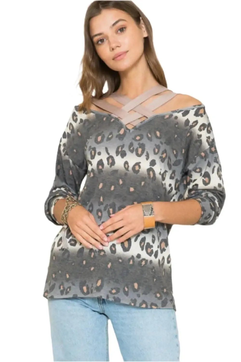 Love Salve Leopard Print Top Women's Fashion Long Sleeve Stylish Shirt