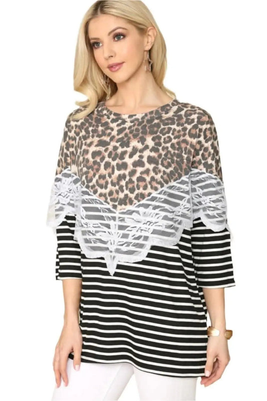 Women's T-Shirt - Leopard Stripe Soft & Stylish - Everyday Fashion Top