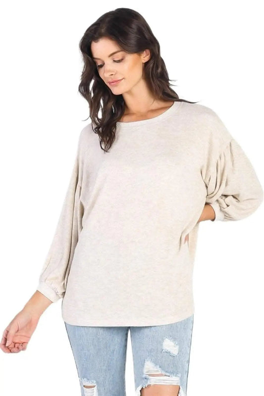 Love Salve Drop Shoulder Top Women's Casual Puff Sleeve Blouse Soft, Comfy
