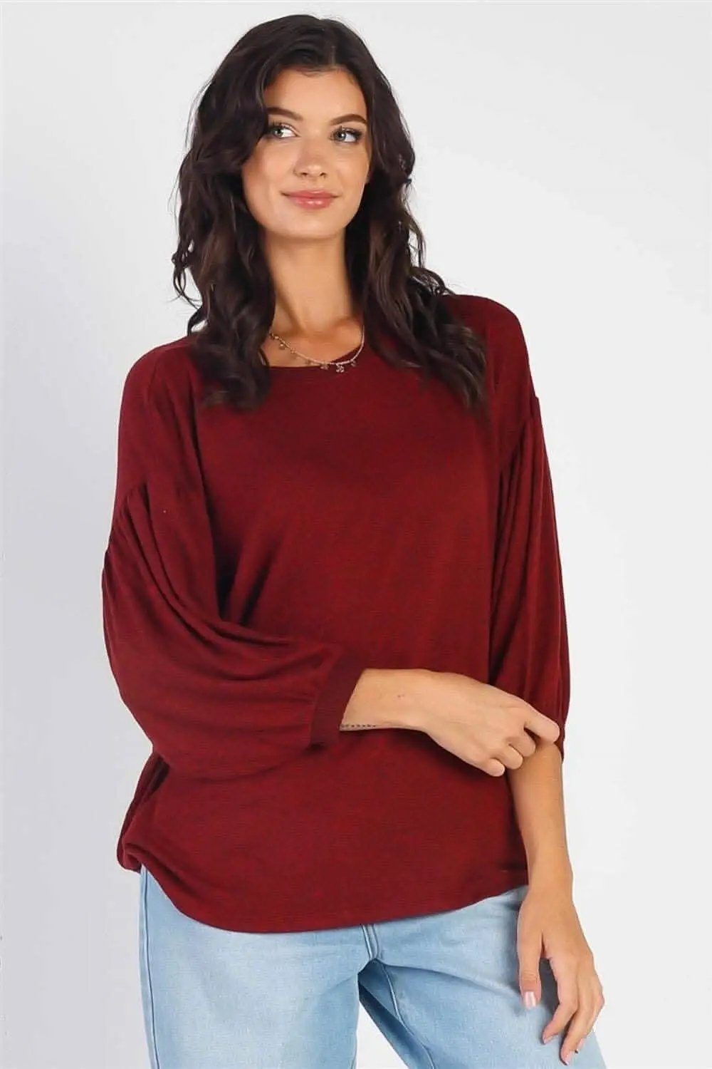 Love Salve Drop Shoulder Top Women's Casual Puff Sleeve Blouse Soft, Comfy