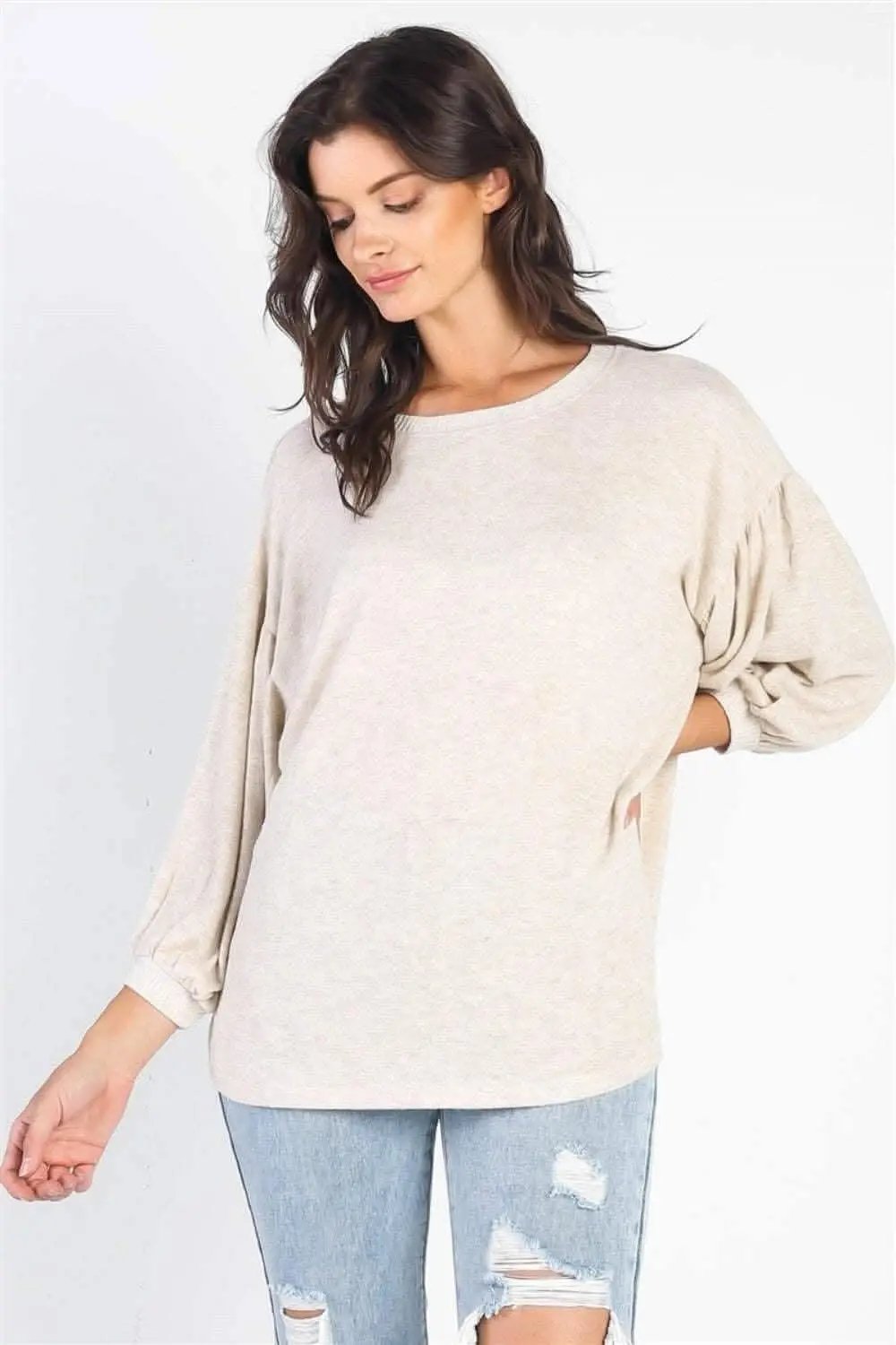 Love Salve Drop Shoulder Top Women's Casual Puff Sleeve Blouse Soft, Comfy