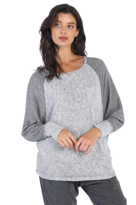 Love Salve Grey Long Sleeve Women's Basic Top Everyday Essential Layering Tee