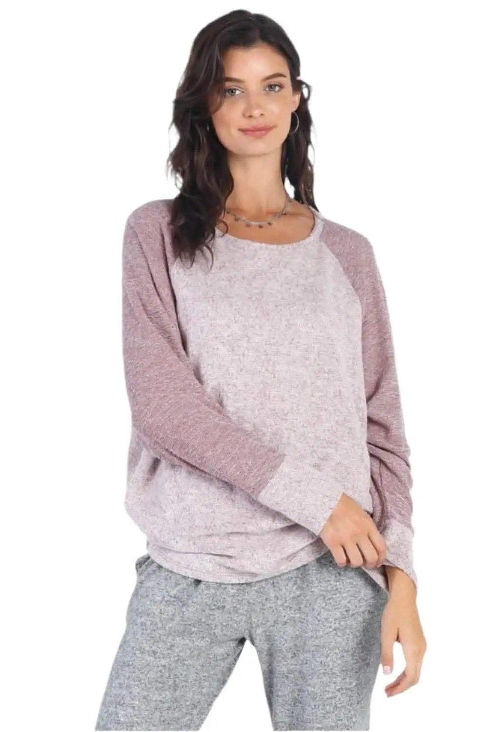 Love Salve Burgundy Top Women's Casual Long Sleeve Tee Soft, Stylish