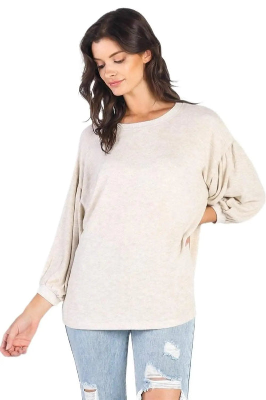 Love Salve Oatmeal Top Women's Casual Puff Sleeve Blouse Cute & Comfy