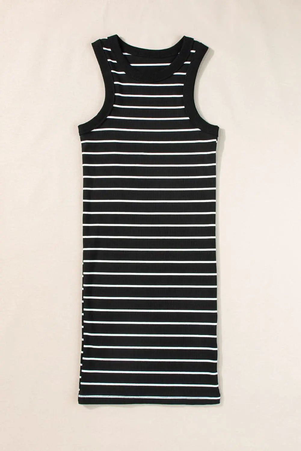 Love Salve Black Stripe Ribbed Knit Tank Mini Dress