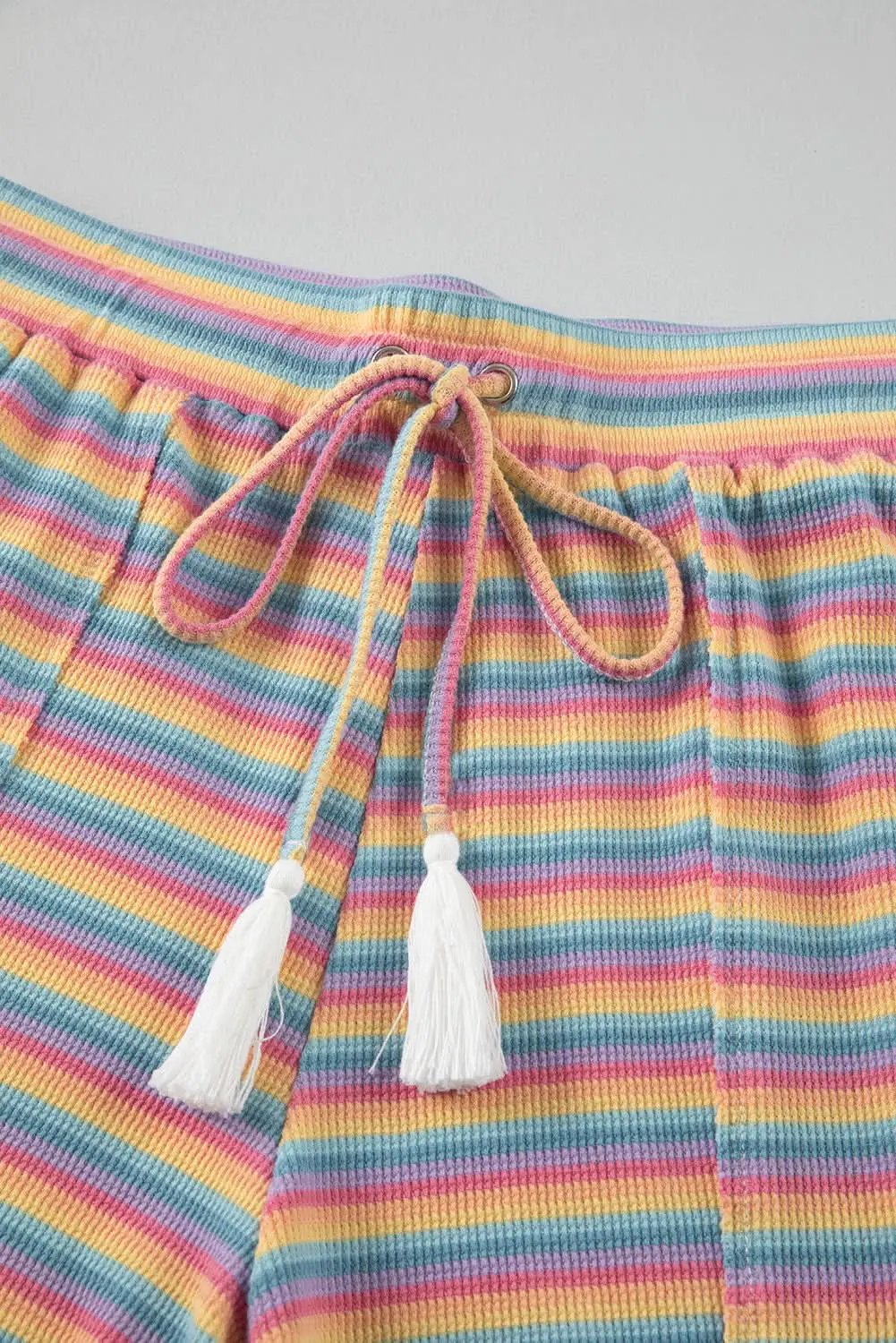 Love Salve Pink Striped Set Women's Daily Wear Outfit Cute Tassel Shorts
