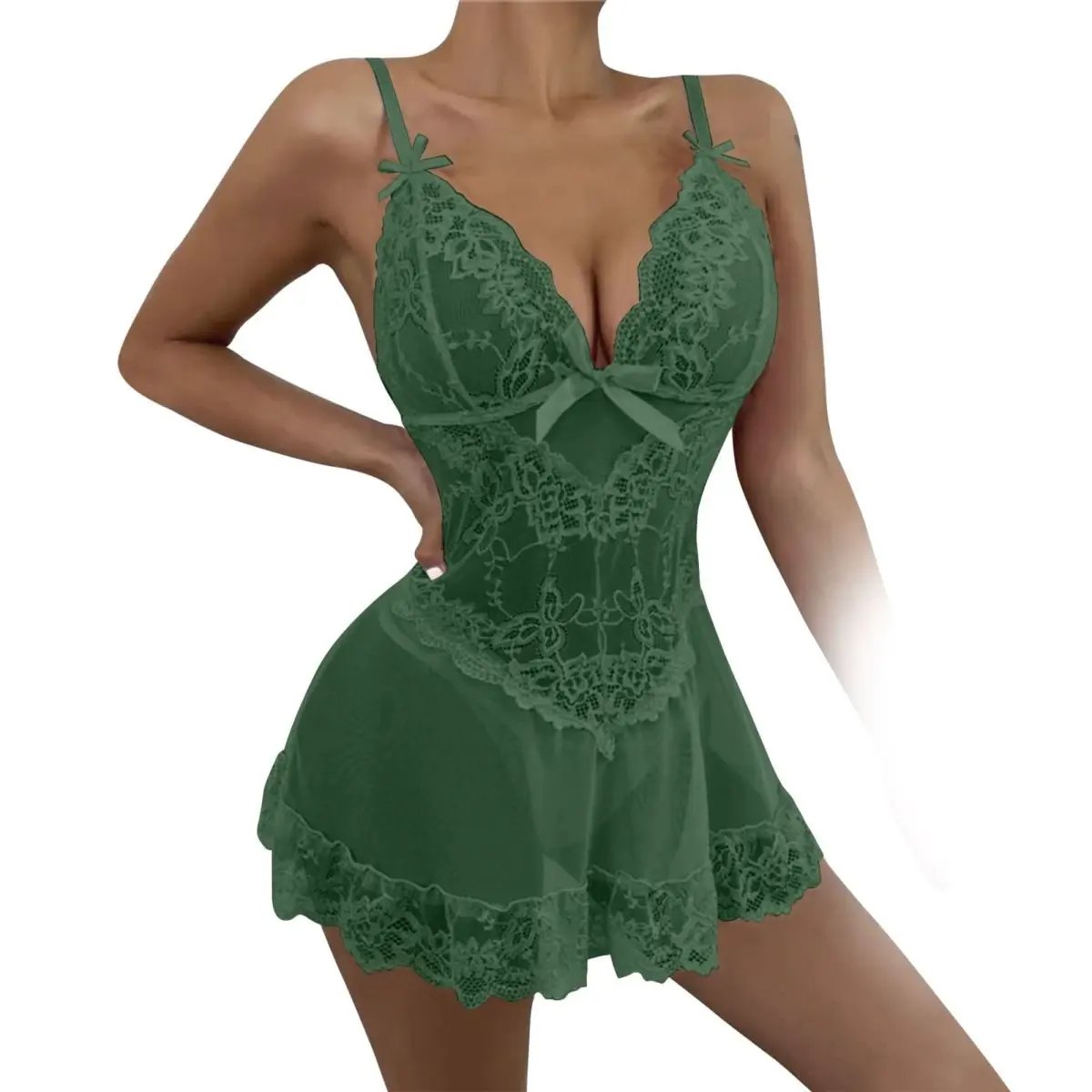 Love Salve Lingerie Lace Nightgown Dress – Babydoll Sleeveless See Through Sleepwear
