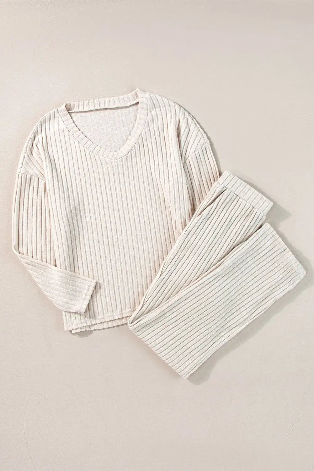 Love Salve Khaki Ribbed Knit Set Women's Loungewear Set Comfy & Casual