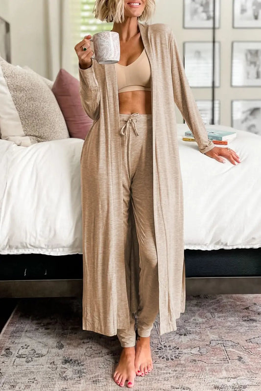 Love Salve Parchment Lounge Set Women's Cardigan & Pants Casual Fall Outfit Comfy Knit