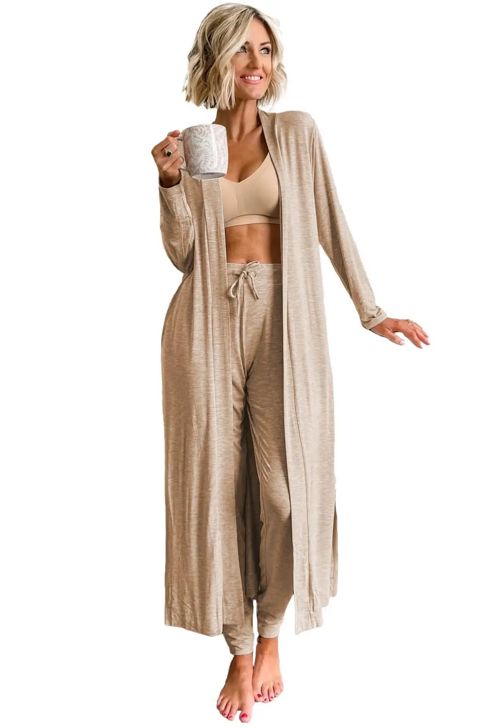 Love Salve Parchment Lounge Set Women's Cardigan & Pants Casual Fall Outfit Comfy Knit