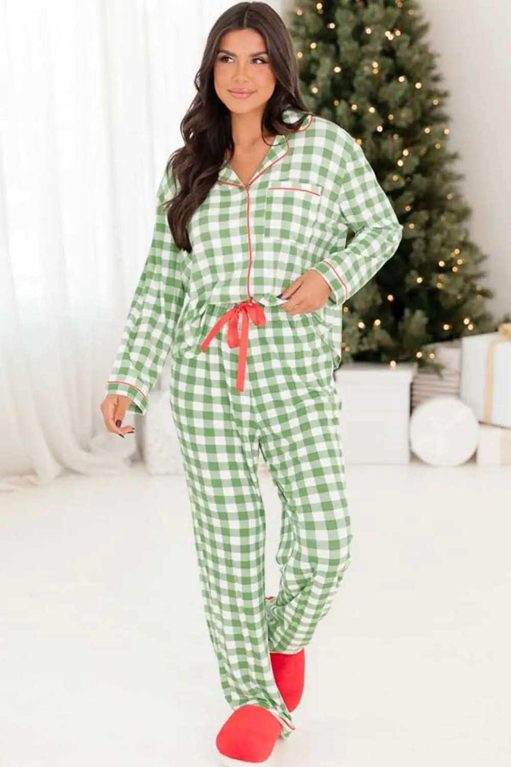 Love Salve Green Plaid Holiday Pajamas Women's Cozy Sleepwear Set - Festive & Soft
