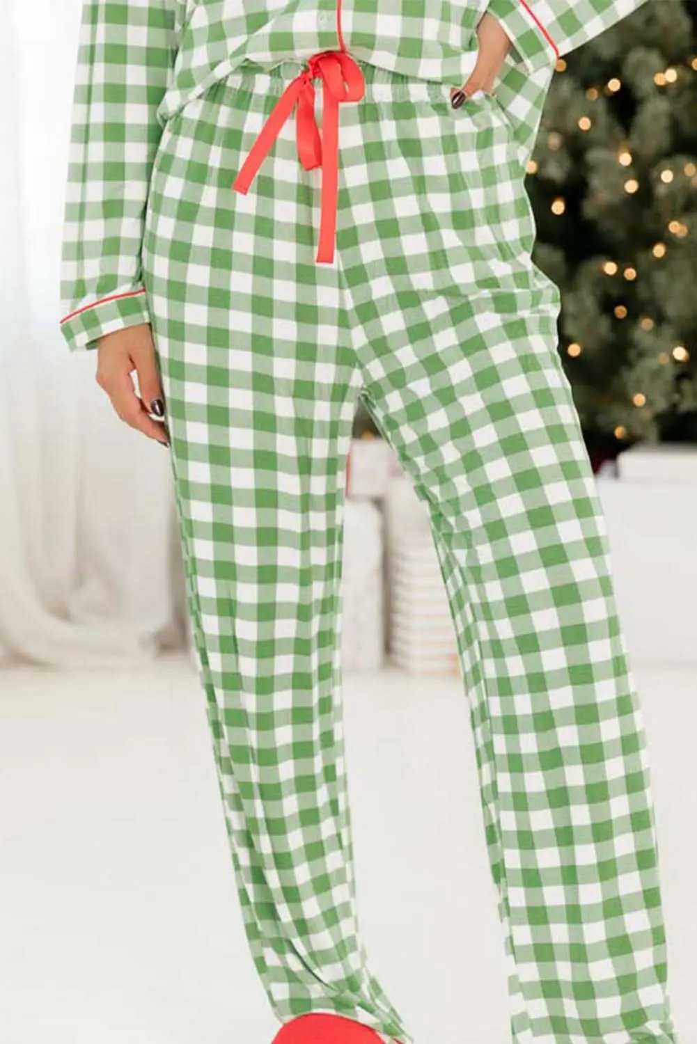 Love Salve Green Plaid Holiday Pajamas Women's Cozy Sleepwear Set - Festive & Soft