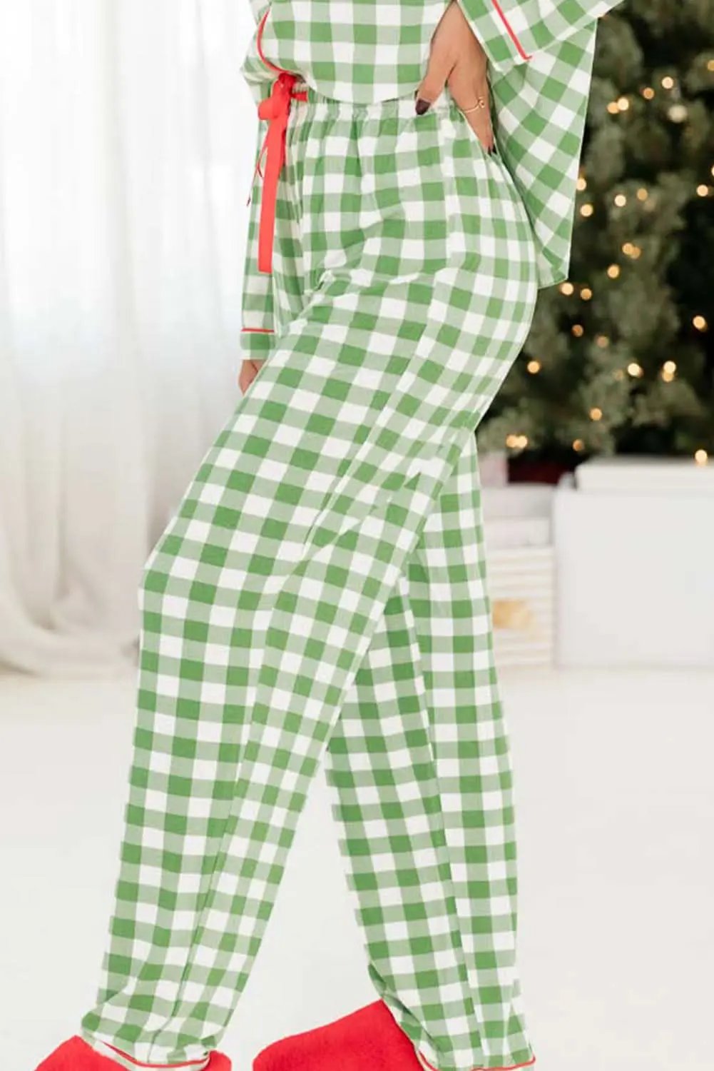 Love Salve Green Plaid Holiday Pajamas Women's Cozy Sleepwear Set - Festive & Soft