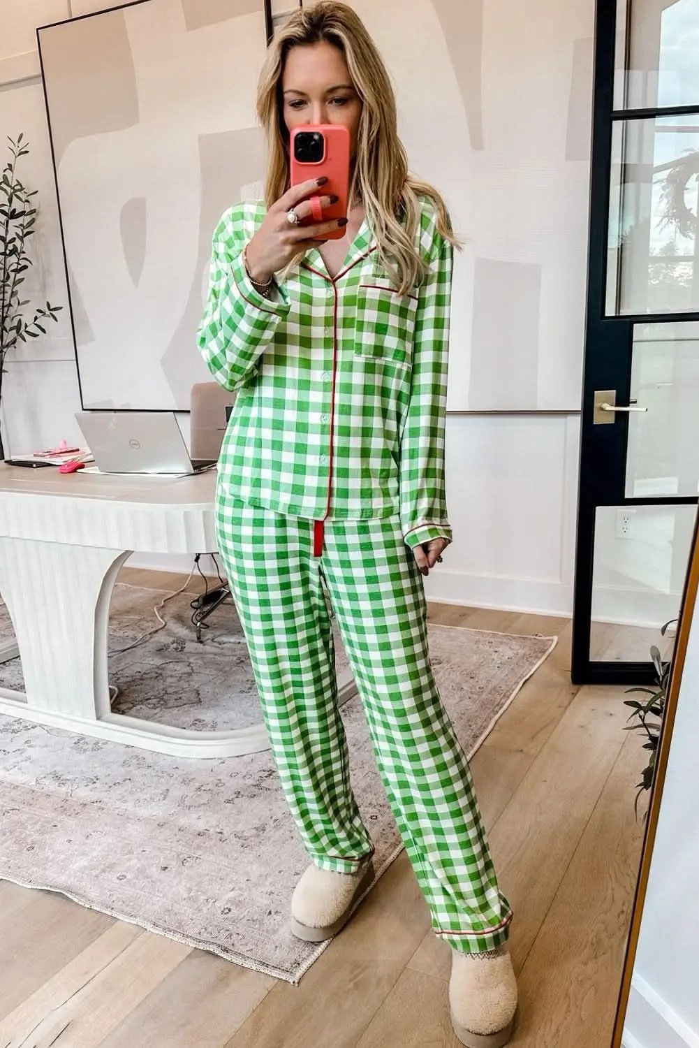 Love Salve Green Plaid Holiday Pajamas Women's Cozy Sleepwear Set - Festive & Soft