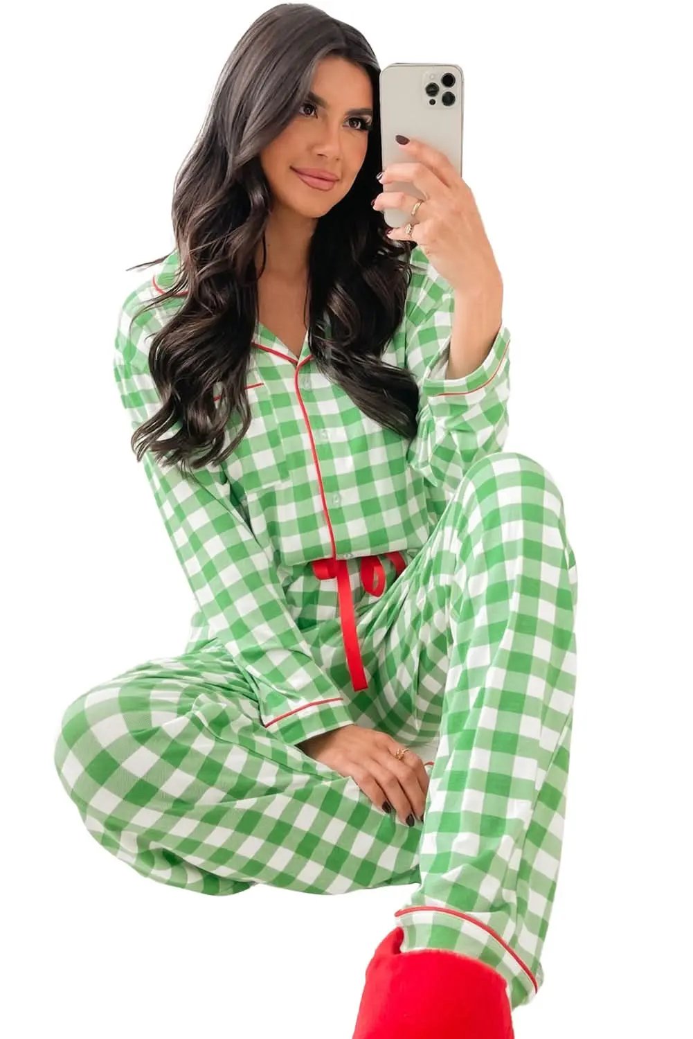 Love Salve Green Plaid Holiday Pajamas Women's Cozy Sleepwear Set - Festive & Soft