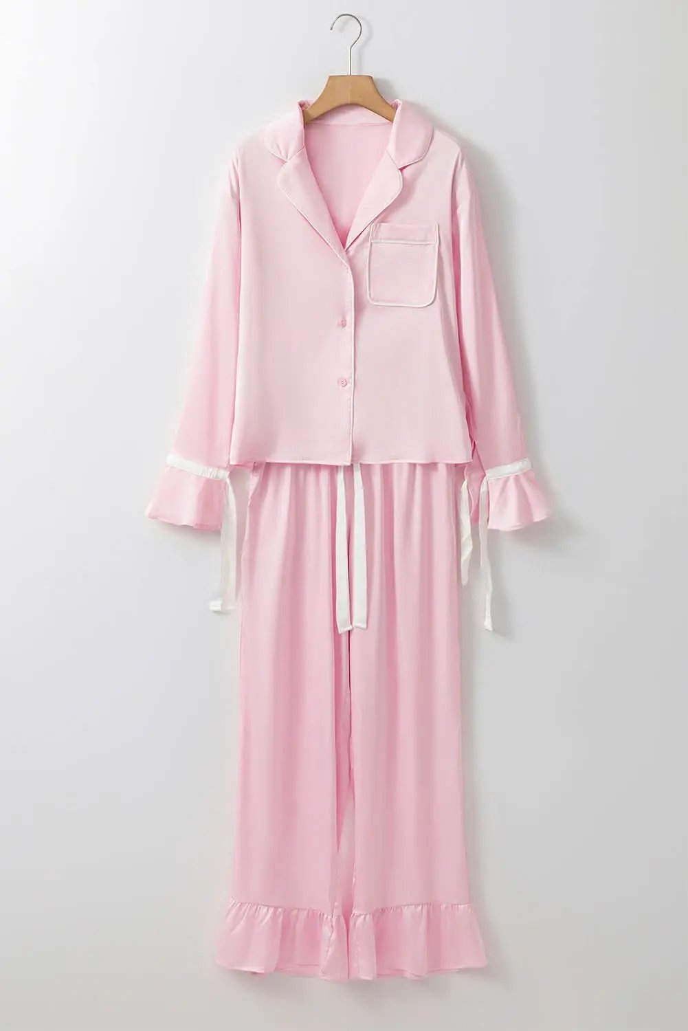 Women's Satin Lounge Set - Bow Detail - Wide Leg Pajama