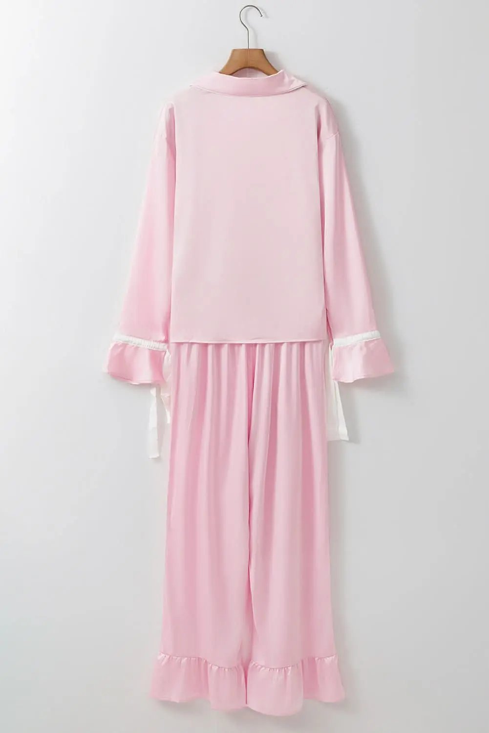 Women's Satin Lounge Set - Bow Detail - Wide Leg Pajama