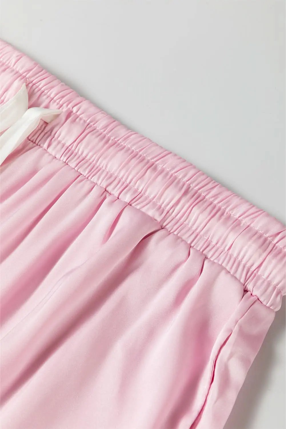 Women's Satin Lounge Set - Bow Detail - Wide Leg Pajama