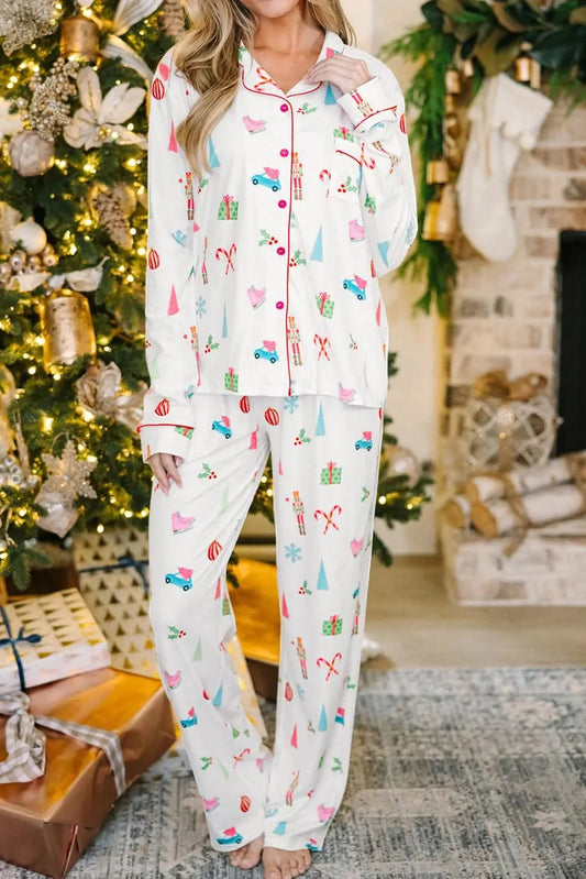 Love Salve White Christmas PJs Set Holiday Loungewear Women's Pajamas Soft, Festive