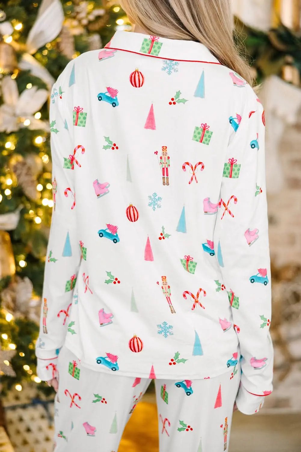 Love Salve White Christmas PJs Set Holiday Loungewear Women's Pajamas Soft, Festive