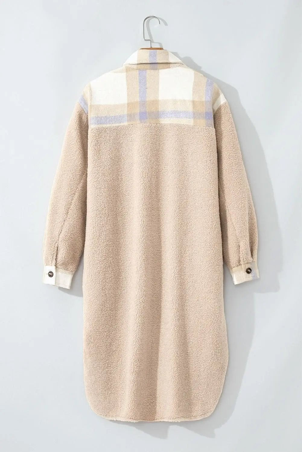 Women's Sherpa Coat - Gray Plaid Warm & Chic - Long Outerwear