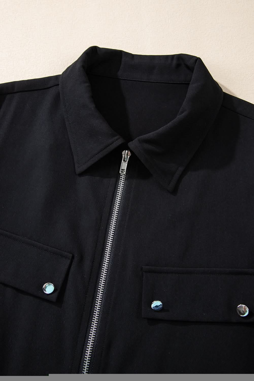 Love Salve Sleek black zip-up jacket with tab sleeves