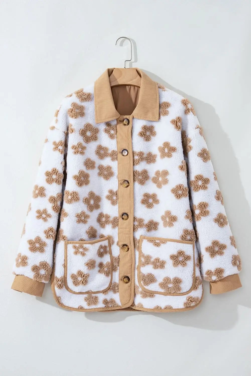Love Salve Charming beige flower fleece jacket