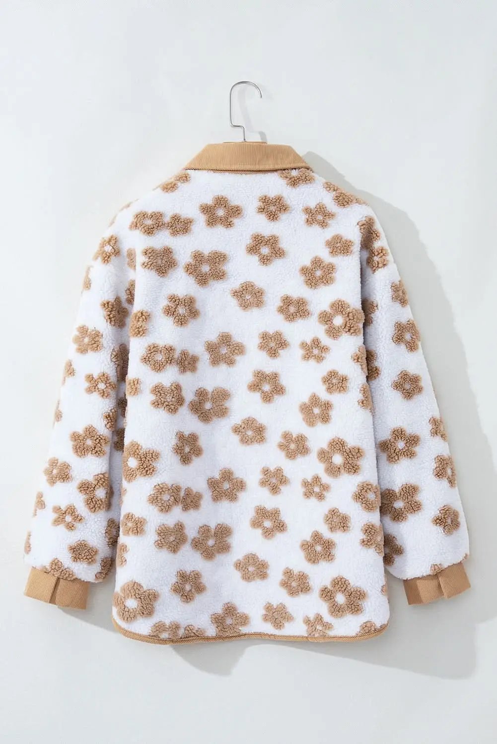 Love Salve Charming beige flower fleece jacket