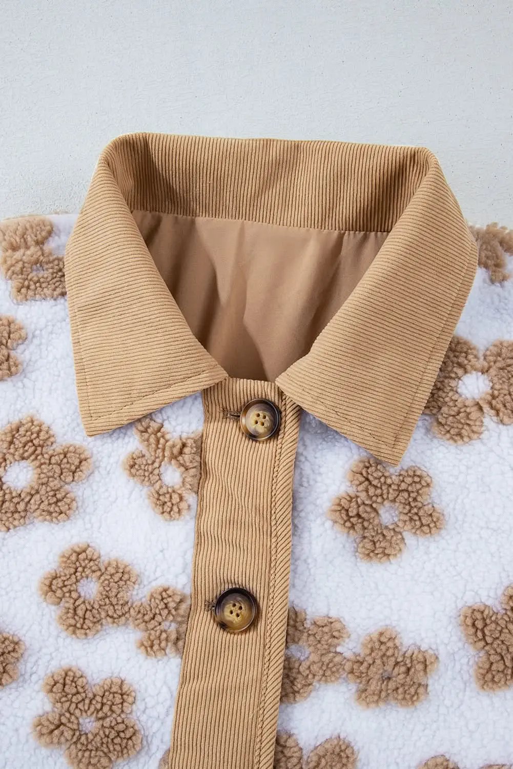 Love Salve Charming beige flower fleece jacket