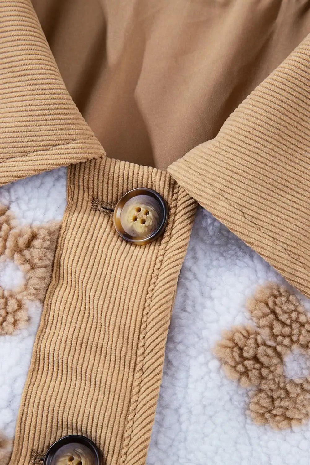 Love Salve Charming beige flower fleece jacket