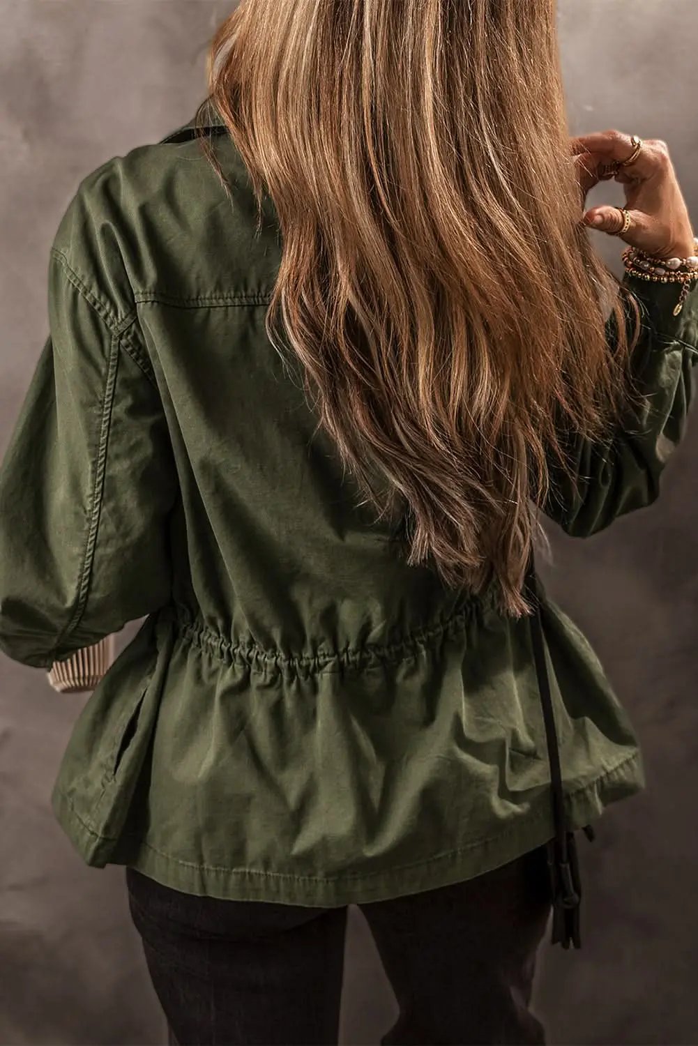 Love Salve Moss green collared jacket for women