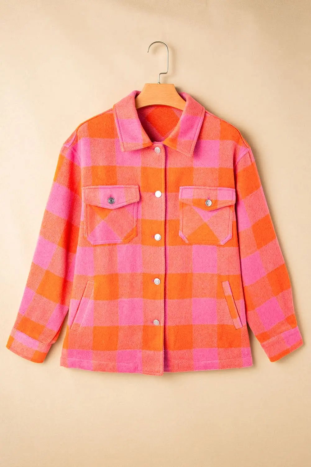 Orange Plaid Button-Up Jacket - Fall Casual & Stylish