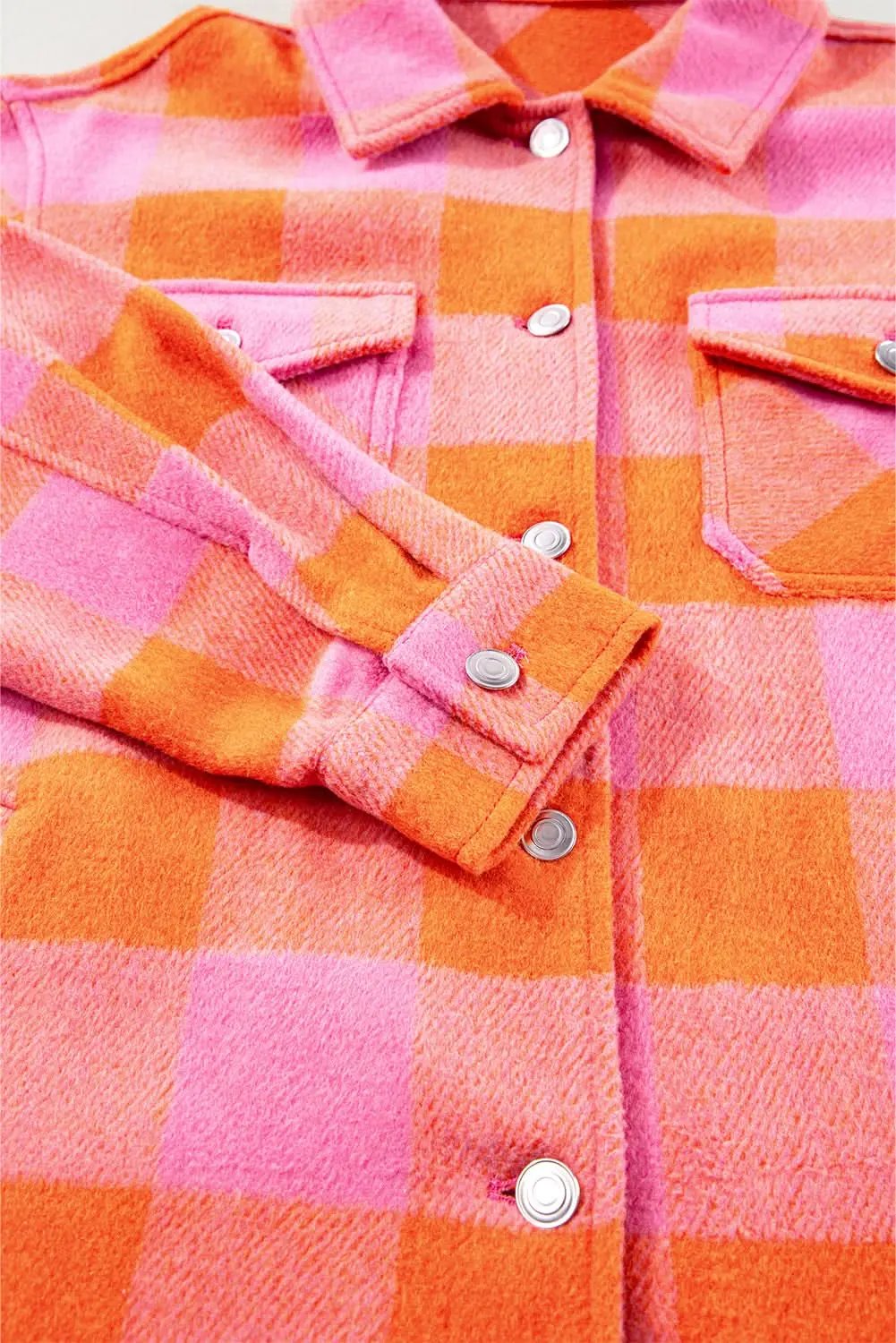 Orange Plaid Button-Up Jacket - Fall Casual & Stylish