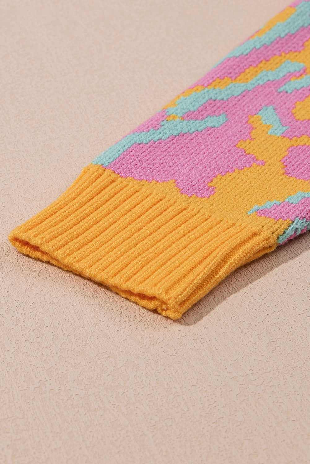 Love Salve Pink Leopard Plus Size Women's Sweater - Daily Winter Style, Comfy Fit